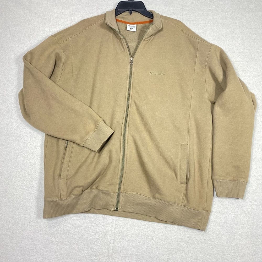 Columbia Jacket Men's XXL Khaki Full Zip Outdoors Pockets Fleece Warm